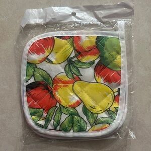 Fabric fruits set of two potholders vintage new sealed pears apples multicolor